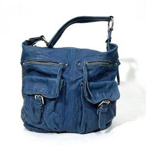 Tano Blue Pebbled Leather Shoulder Bag